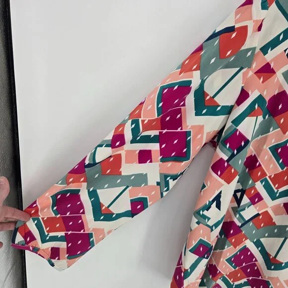Michelle Mcdowell size XXL multicolor geometric long sleeve blouse pleated neck - Picture 2 of 8